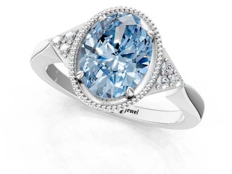 White gold Hexagonal Halo Fancy Blue Oval Cut Diamond Solitaire with Pavé Band and Four-Prong Setting_16
