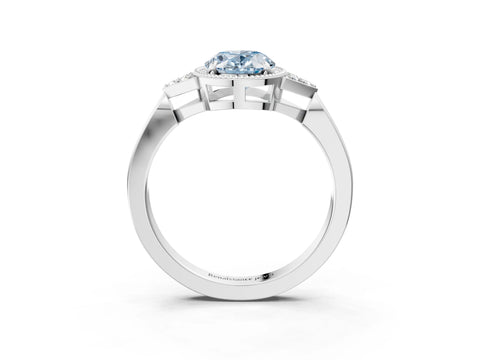 White gold Hexagonal Halo Fancy Blue Oval Cut Diamond Solitaire with Pavé Band and Four-Prong Setting_18