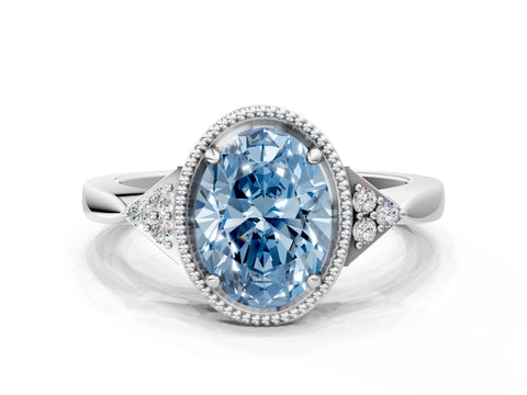 White gold Hexagonal Halo Fancy Blue Oval Cut Diamond Solitaire with Pavé Band and Four-Prong Setting_3