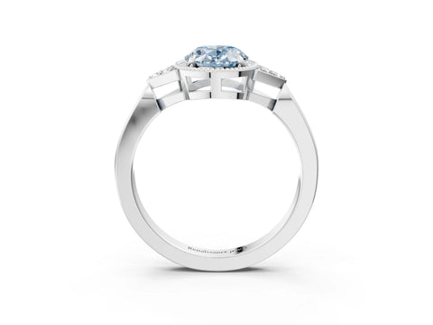 White gold Hexagonal Halo Fancy Blue Oval Cut Diamond Solitaire with Pavé Band and Four-Prong Setting_6