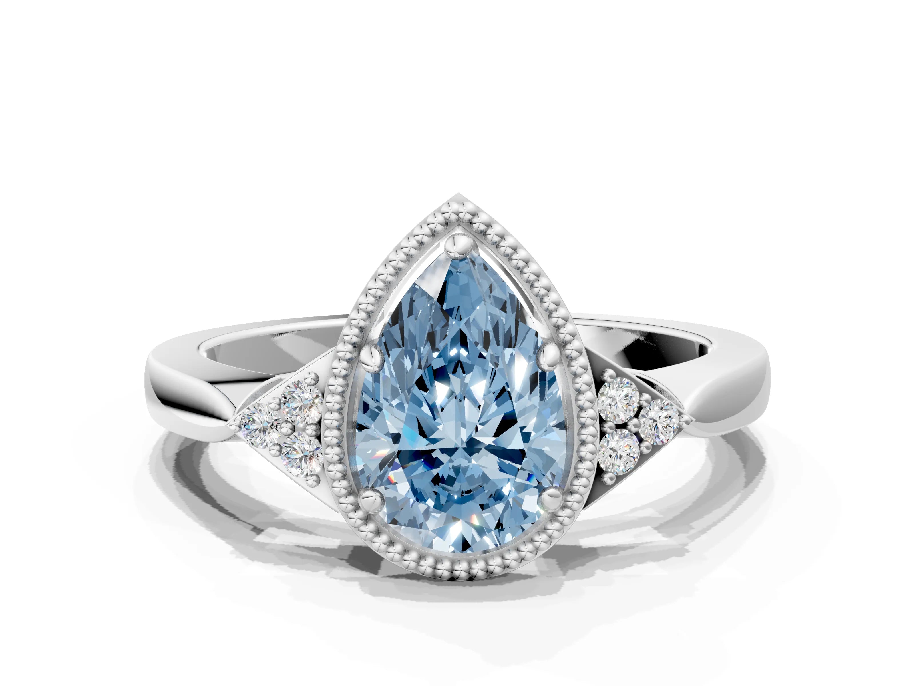 White gold Hexagonal Halo Fancy Blue Pear Cut Diamond Solitaire with Pavé Band and Four-Prong Setting_15