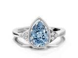 White gold Hexagonal Halo Fancy Blue Pear Cut Diamond Solitaire with Pavé Band and Four-Prong Setting_15
