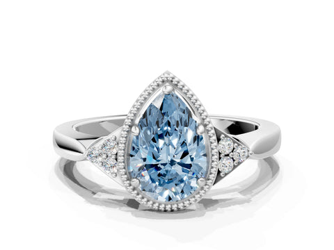 White gold Hexagonal Halo Fancy Blue Pear Cut Diamond Solitaire with Pavé Band and Four-Prong Setting_15
