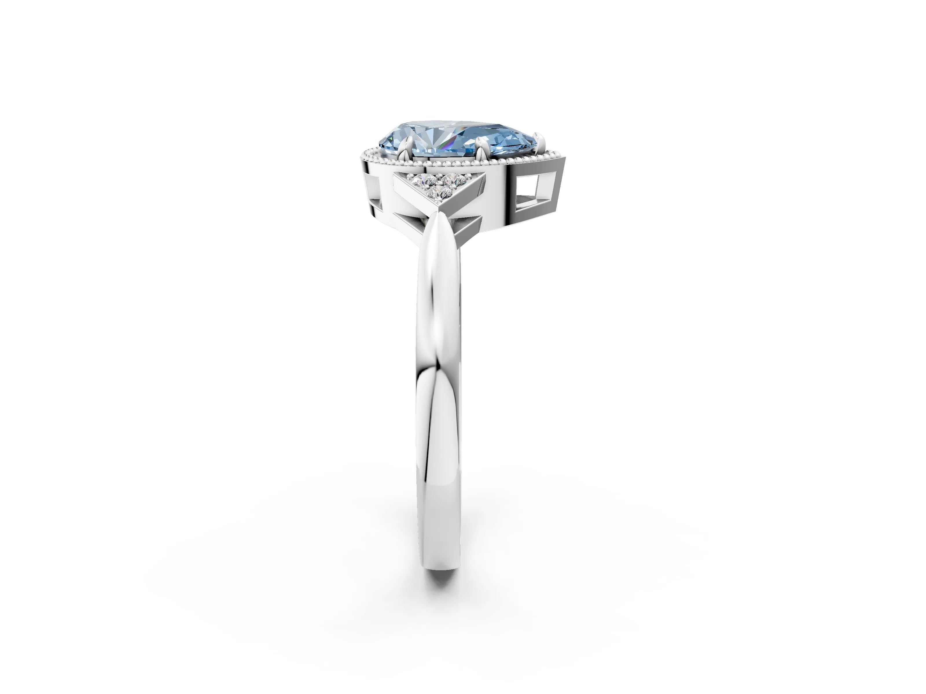 White gold Hexagonal Halo Fancy Blue Pear Cut Diamond Solitaire with Pavé Band and Four-Prong Setting_17