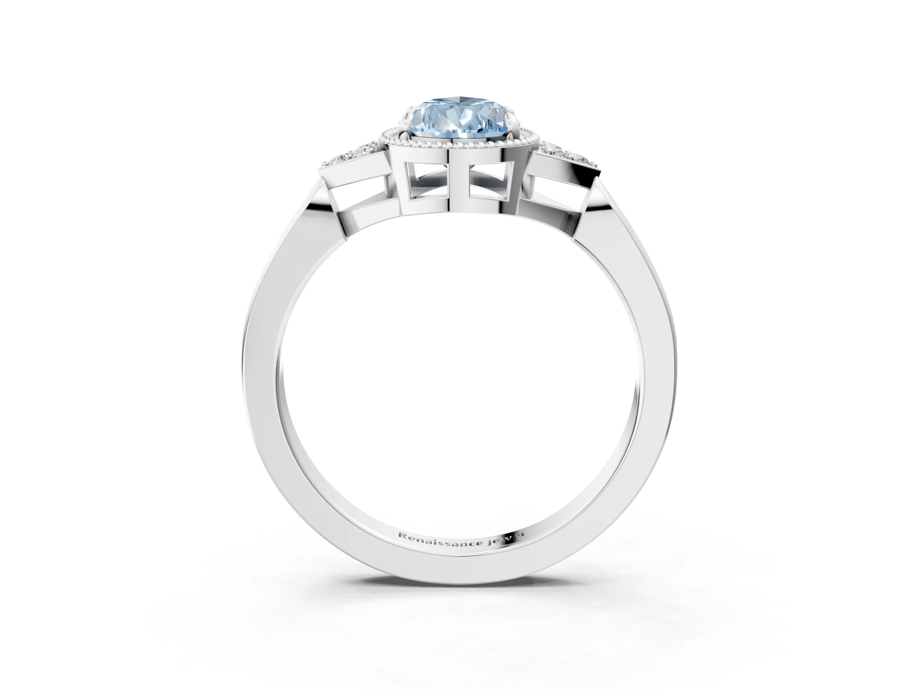 White gold Hexagonal Halo Fancy Blue Pear Cut Diamond Solitaire with Pavé Band and Four-Prong Setting_18