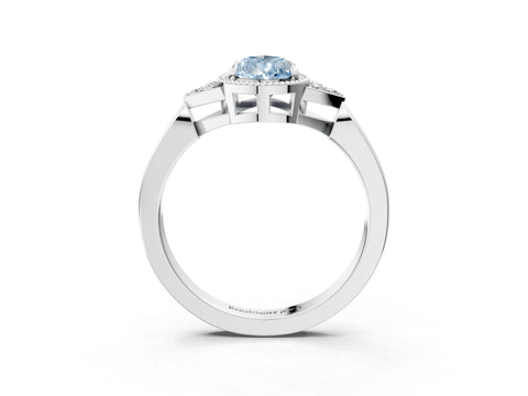 White gold Hexagonal Halo Fancy Blue Pear Cut Diamond Solitaire with Pavé Band and Four-Prong Setting_18