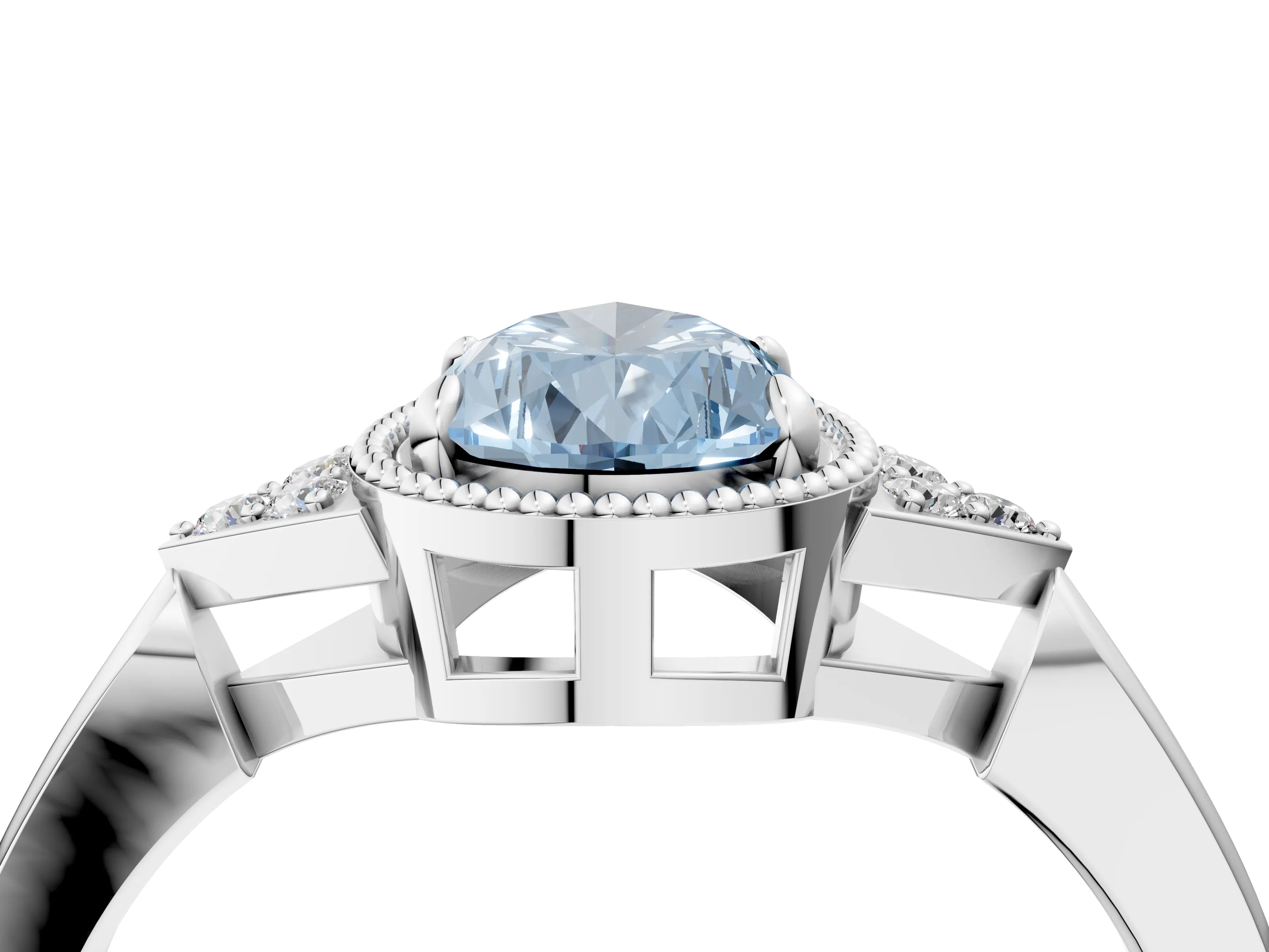 White gold Hexagonal Halo Fancy Blue Pear Cut Diamond Solitaire with Pavé Band and Four-Prong Setting_19