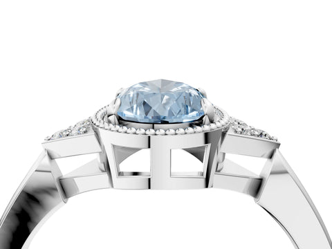 White gold Hexagonal Halo Fancy Blue Pear Cut Diamond Solitaire with Pavé Band and Four-Prong Setting_19