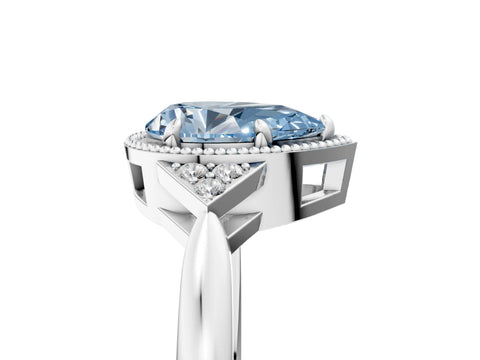 White gold Hexagonal Halo Fancy Blue Pear Cut Diamond Solitaire with Pavé Band and Four-Prong Setting_20