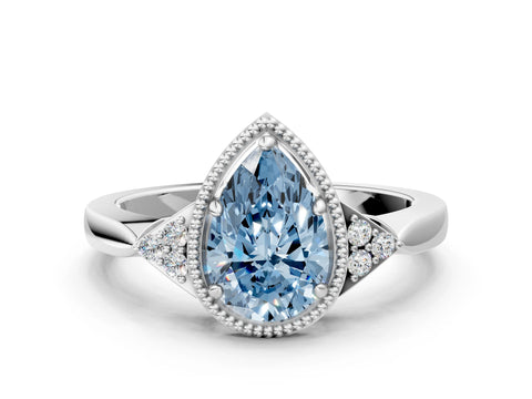 White gold Hexagonal Halo Fancy Blue Pear Cut Diamond Solitaire with Pavé Band and Four-Prong Setting_3