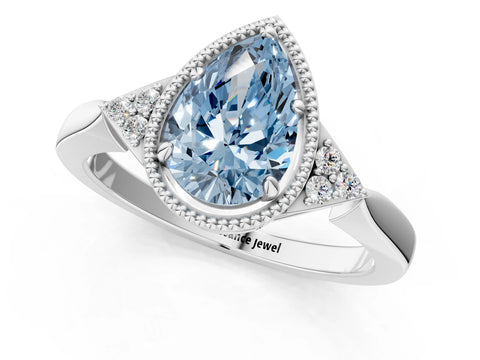 White gold Hexagonal Halo Fancy Blue Pear Cut Diamond Solitaire with Pavé Band and Four-Prong Setting_4
