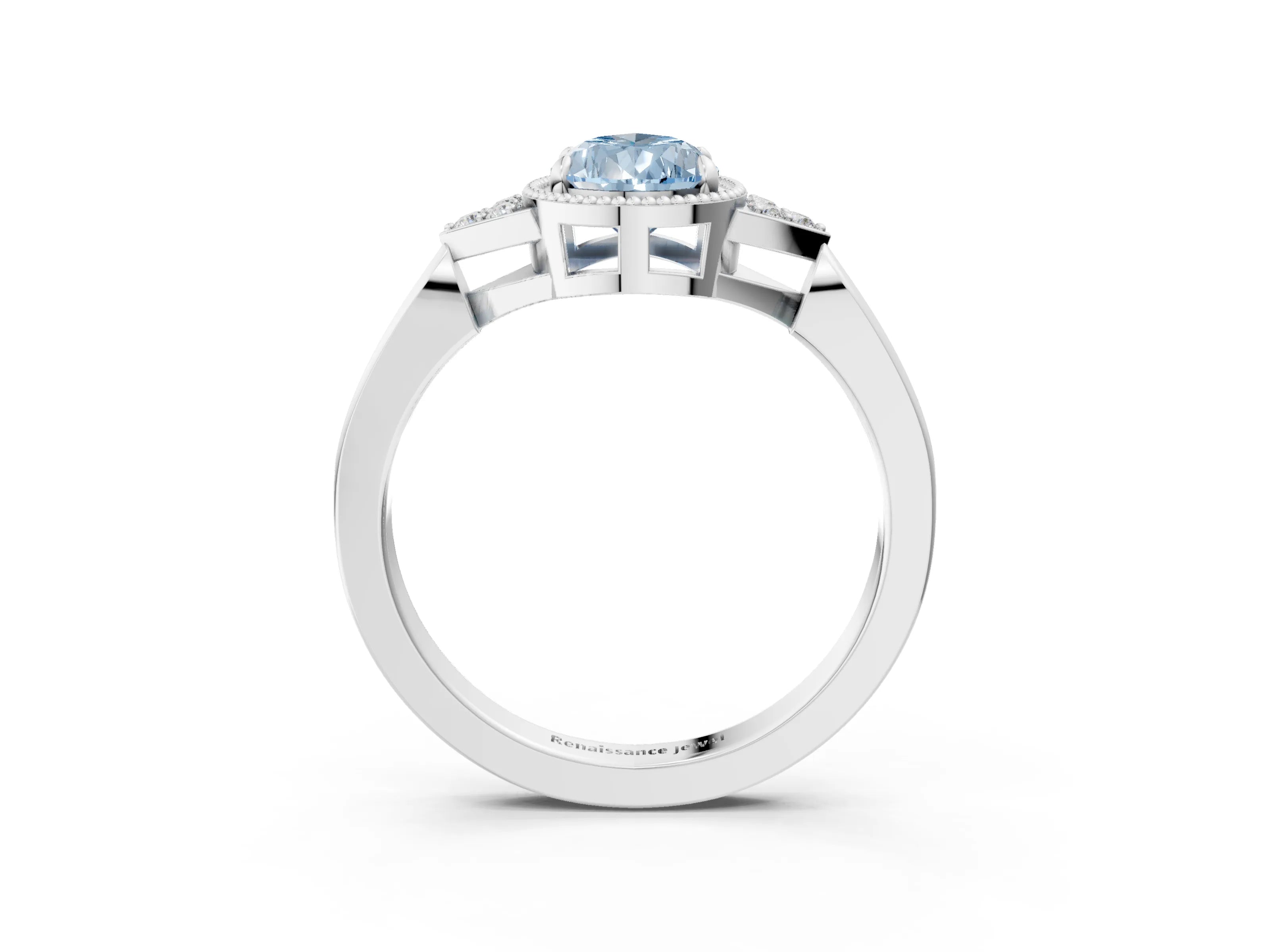 White gold Hexagonal Halo Fancy Blue Pear Cut Diamond Solitaire with Pavé Band and Four-Prong Setting_6