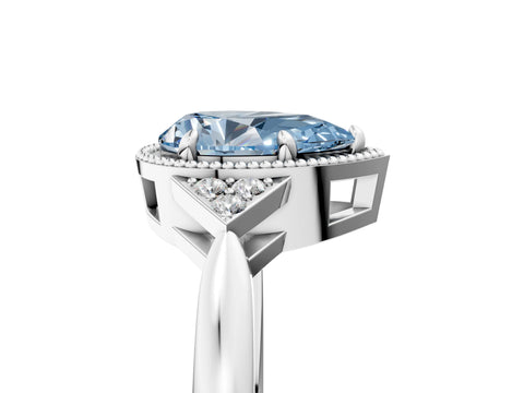 White gold Hexagonal Halo Fancy Blue Pear Cut Diamond Solitaire with Pavé Band and Four-Prong Setting_8