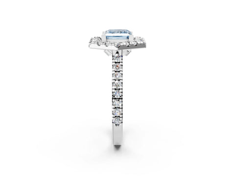 White gold Hexagonal Halo Fancy Blue Princess Cut Diamond Pavé Band with Four-Prong Setting_2
