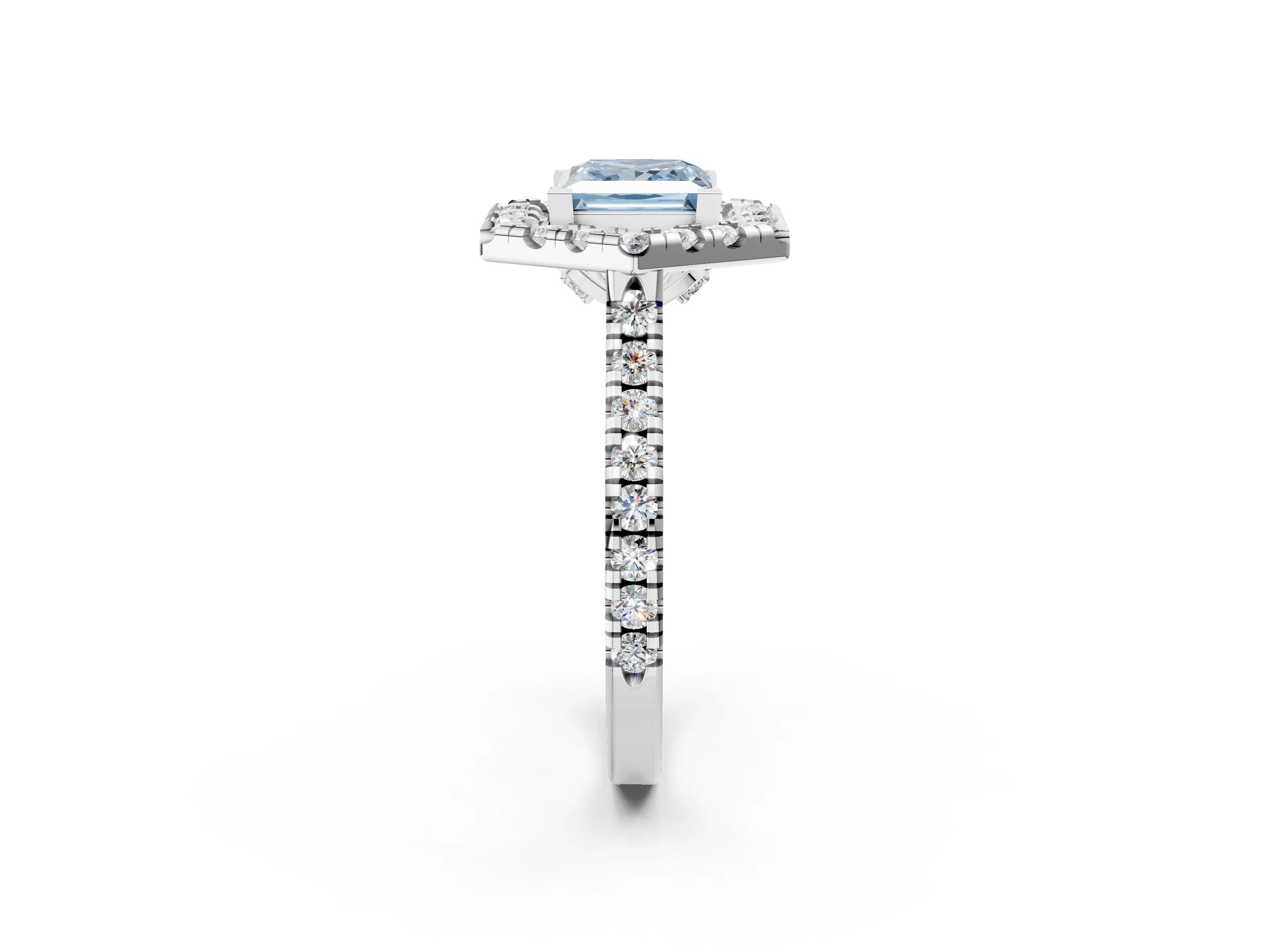 White gold Hexagonal Halo Fancy Blue Princess Cut Diamond Pavé Band with Four-Prong Setting_2