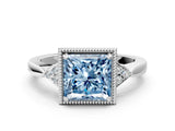 White gold Hexagonal Halo Fancy Blue Princess Cut Diamond Solitaire with Pavé Band and Four-Prong Setting_15