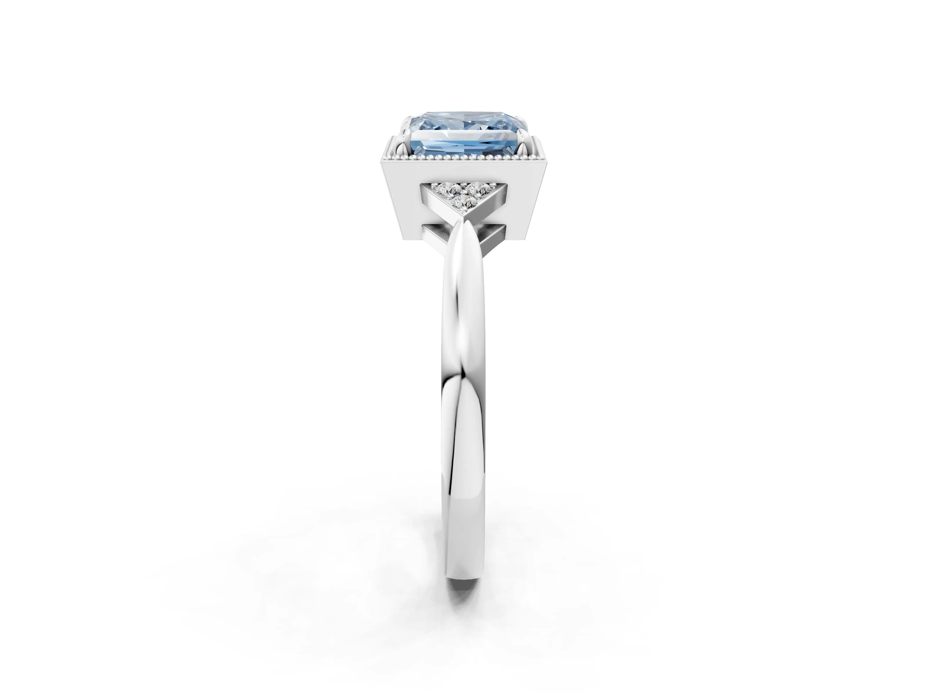 White gold Hexagonal Halo Fancy Blue Princess Cut Diamond Solitaire with Pavé Band and Four-Prong Setting_5