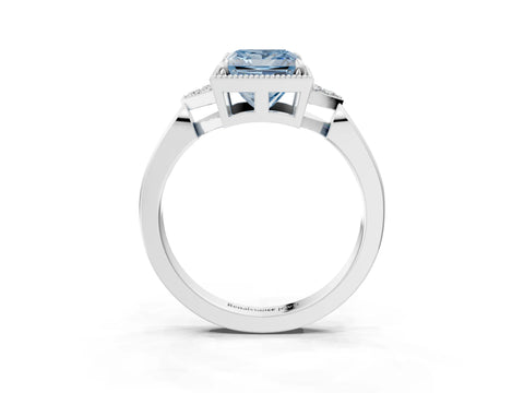 White gold Hexagonal Halo Fancy Blue Princess Cut Diamond Solitaire with Pavé Band and Four-Prong Setting_6