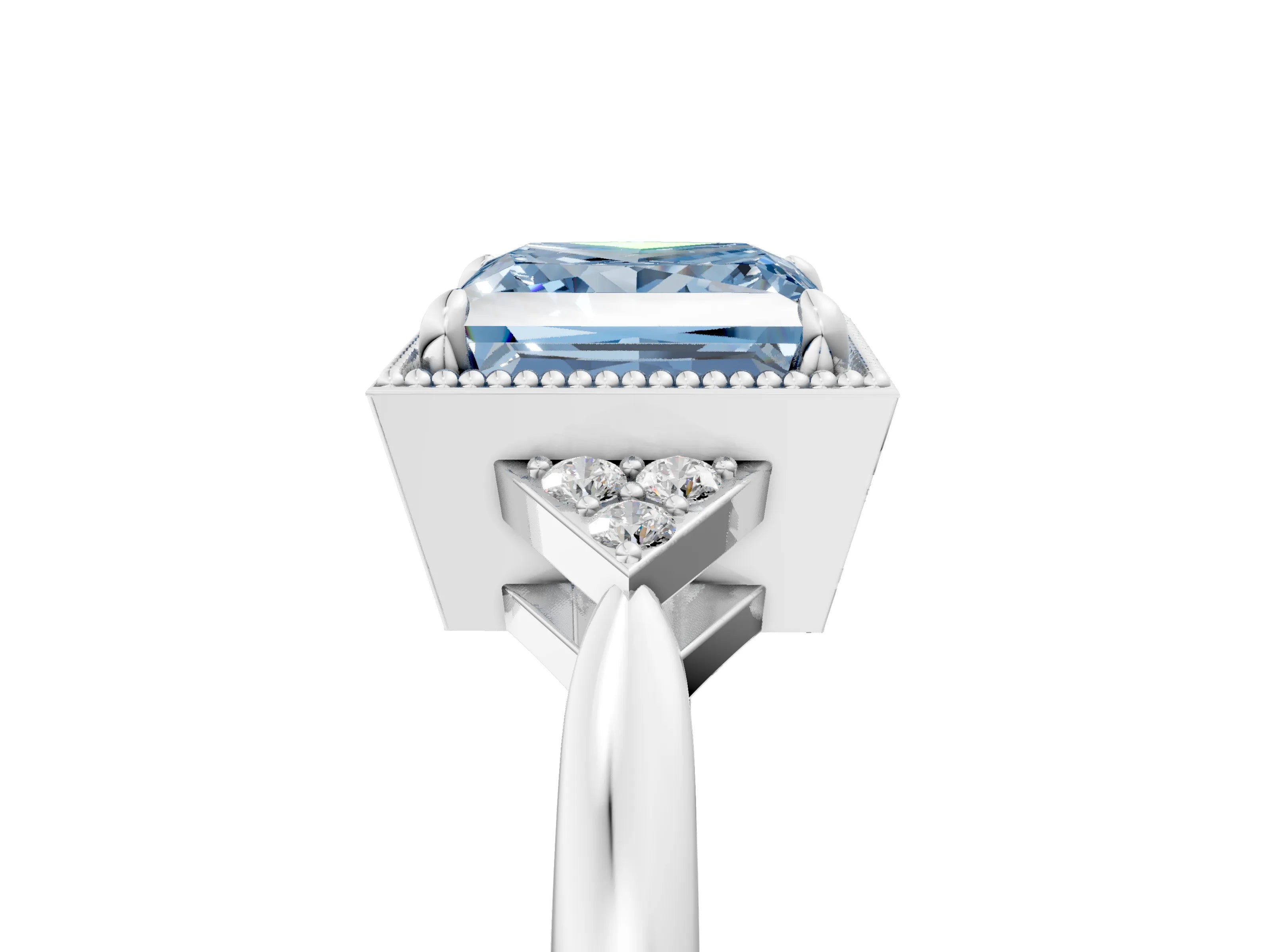 White gold Hexagonal Halo Fancy Blue Princess Cut Diamond Solitaire with Pavé Band and Four-Prong Setting_8