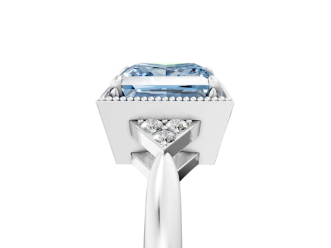White gold Hexagonal Halo Fancy Blue Princess Cut Diamond Solitaire with Pavé Band and Four-Prong Setting_8