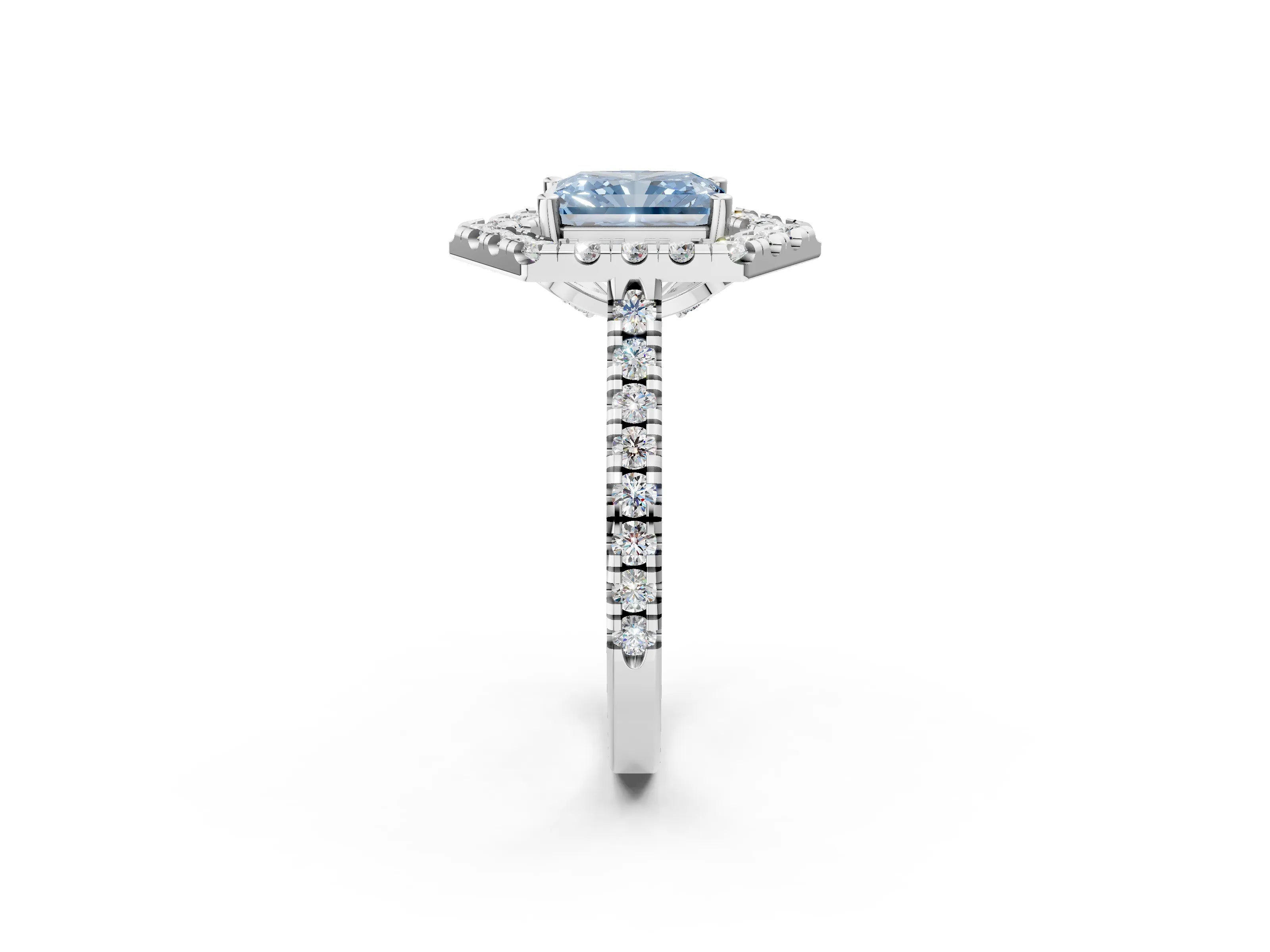 White gold Hexagonal Halo Fancy Blue Radiant Cut Diamond Pavé Band with Four-Prong Setting_2