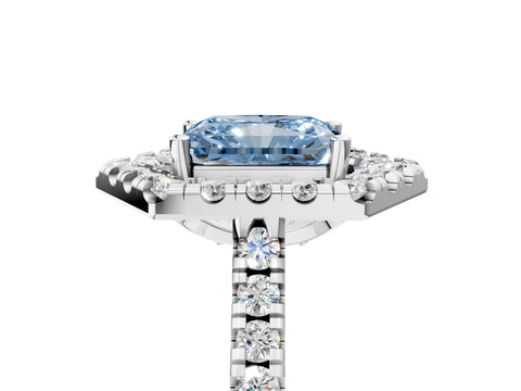 White gold Hexagonal Halo Fancy Blue Radiant Cut Diamond Pavé Band with Four-Prong Setting_5