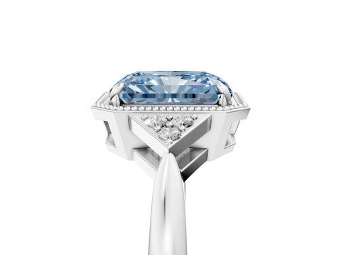 White gold Hexagonal Halo Fancy Blue Radiant Cut Diamond Solitaire with Pavé Band and Four-Prong Setting_20