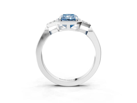 White gold Hexagonal Halo Fancy Blue Radiant Cut Diamond Solitaire with Pavé Band and Four-Prong Setting_6