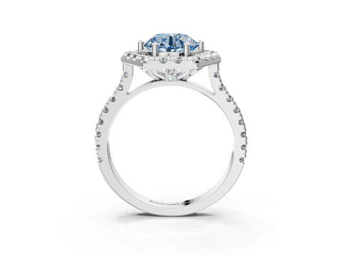 White gold Hexagonal Halo Fancy Blue Round Cut Diamond Pavé Band with Four-Prong Setting_3