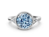 White gold Hexagonal Halo Fancy Blue Round Cut Diamond Solitaire with Pavé Band and Four-Prong Setting_15