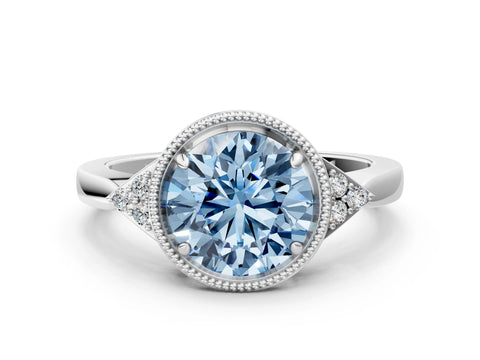 White gold Hexagonal Halo Fancy Blue Round Cut Diamond Solitaire with Pavé Band and Four-Prong Setting_15