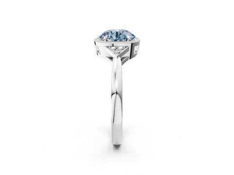 White gold Hexagonal Halo Fancy Blue Round Cut Diamond Solitaire with Pavé Band and Four-Prong Setting_17