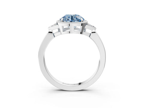White gold Hexagonal Halo Fancy Blue Round Cut Diamond Solitaire with Pavé Band and Four-Prong Setting_18