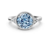 White gold Hexagonal Halo Fancy Blue Round Cut Diamond Solitaire with Pavé Band and Four-Prong Setting_21