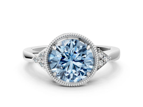 White gold Hexagonal Halo Fancy Blue Round Cut Diamond Solitaire with Pavé Band and Four-Prong Setting_21