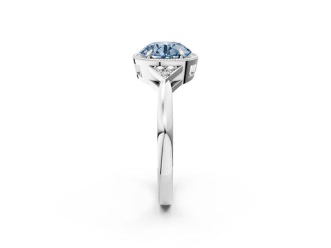 White gold Hexagonal Halo Fancy Blue Round Cut Diamond Solitaire with Pavé Band and Four-Prong Setting_23