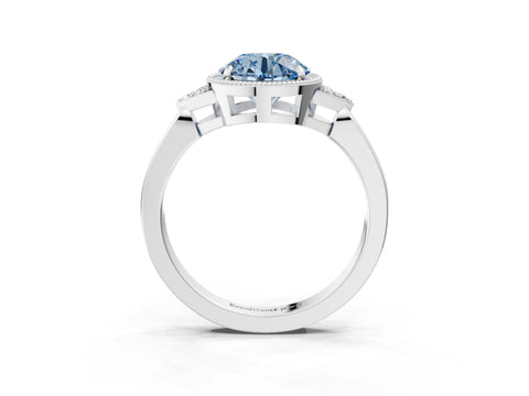 White gold Hexagonal Halo Fancy Blue Round Cut Diamond Solitaire with Pavé Band and Four-Prong Setting_6
