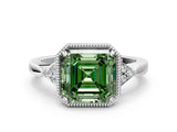 White gold Hexagonal Halo Fancy Green Asscher Cut Diamond Solitaire with Pavé Band and Four-Prong Setting_15