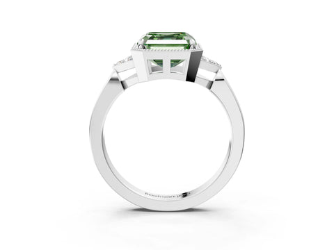 White gold Hexagonal Halo Fancy Green Asscher Cut Diamond Solitaire with Pavé Band and Four-Prong Setting_18