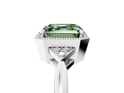 White gold Hexagonal Halo Fancy Green Asscher Cut Diamond Solitaire with Pavé Band and Four-Prong Setting_20