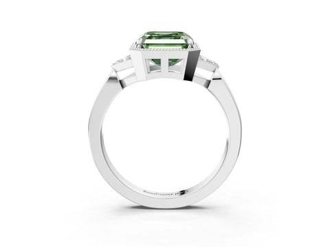 White gold Hexagonal Halo Fancy Green Asscher Cut Diamond Solitaire with Pavé Band and Four-Prong Setting_6