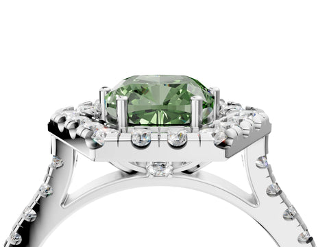 White gold Hexagonal Halo Fancy Green Cushion Cut Diamond Pavé Band with Four-Prong Setting_4