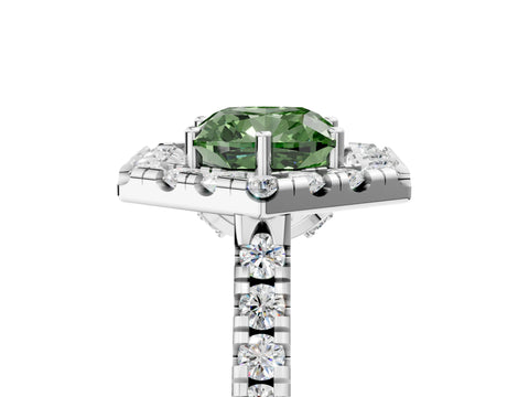 White gold Hexagonal Halo Fancy Green Cushion Cut Diamond Pavé Band with Four-Prong Setting_5