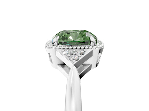 White gold Hexagonal Halo Fancy Green Cushion Cut Diamond Solitaire with Pavé Band and Four-Prong Setting_20