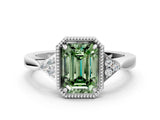 White gold Hexagonal Halo Fancy Green Emerald Cut Diamond Solitaire with Pavé Band and Four-Prong Setting_15