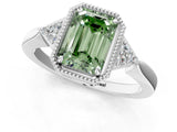 White gold Hexagonal Halo Fancy Green Emerald Cut Diamond Solitaire with Pavé Band and Four-Prong Setting_16