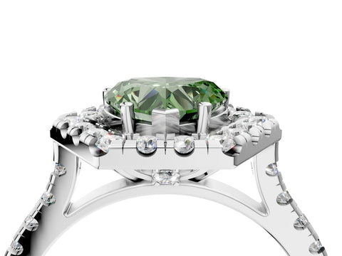 White gold Hexagonal Halo Fancy Green Heart Cut Diamond Pavé Band with Four-Prong Setting_4