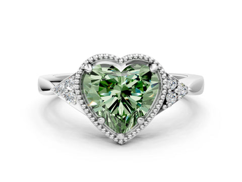 White gold Hexagonal Halo Fancy Green Heart Cut Diamond Solitaire with Pavé Band and Four-Prong Setting_15