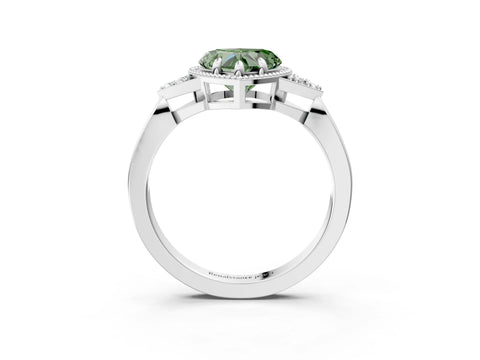 White gold Hexagonal Halo Fancy Green Heart Cut Diamond Solitaire with Pavé Band and Four-Prong Setting_18