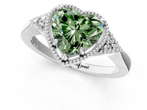 White gold Hexagonal Halo Fancy Green Heart Cut Diamond Solitaire with Pavé Band and Four-Prong Setting_4